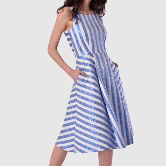 CLOSET GOLD BLUE AND WHITE STRIPE SKATER DRESS - Picture 2 of 3